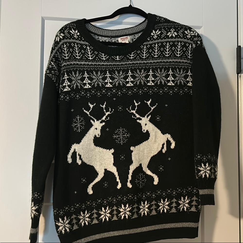 Mossimo Supply Co. Black and White Reindeer Crewneck Sweater